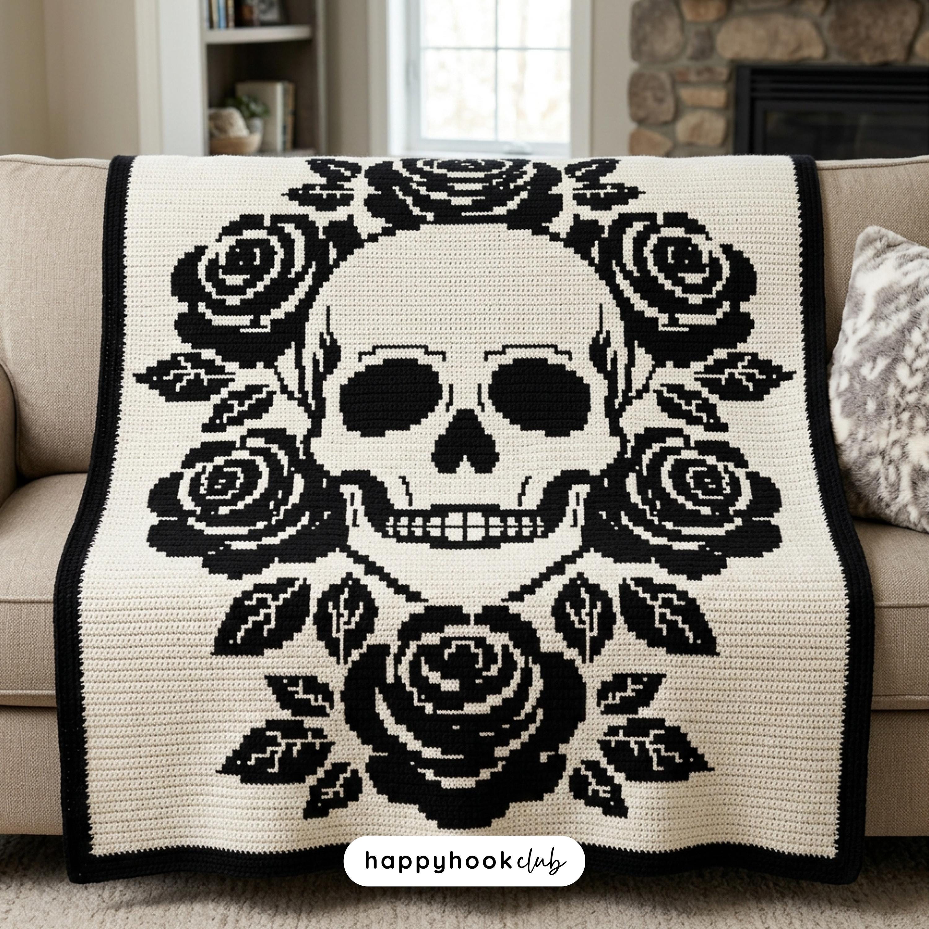 Skull Rose Overlay Mosaic Crochet Blanket Pattern