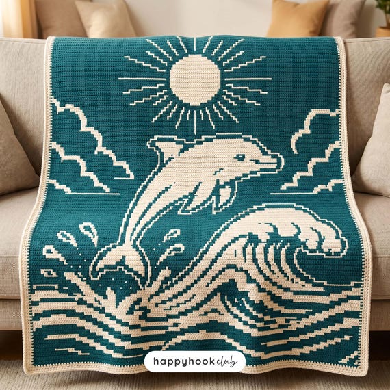 Dolphin Mosaic Crochet Blanket Pattern Overlay Mosaic Crochet PDF Ocean Crochet Chart Beach Blanket Sea Life Design