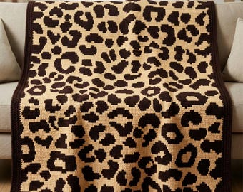 Leopard Crochet Blanket Pattern Animal Print Overlay Mosaic Modern Throw PDF