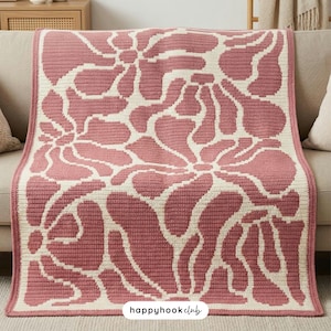 Overlay Mosaic Crochet Blanket Pattern Retro Floral Blanket PDF Groovy Flower Afghan Boho Crochet Pattern Statement Throw Pattern Mom Gift