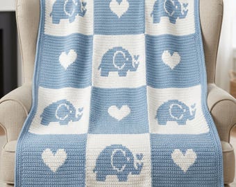 Olifant babydeken gehaakt patroon overlay mozaïek kinderdagverblijf sprei pdf schattig olifant hart babydekenpatroon