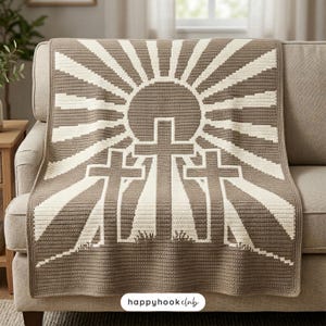Motif de couverture au crochet croix calvaire Couverture de Pâques au crochet Trois croix Christian Overlay Mosaïque au crochet motif PDF