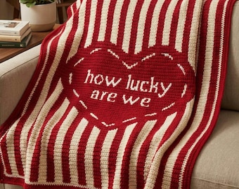 How Lucky Are We Overlay Crochet Blanket Pattern Romantic Heart Throw PDF