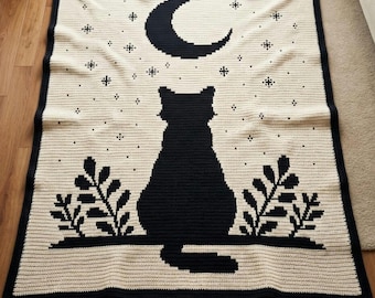Overlay Mozaïek gehaakt dekenpatroon Cat Moon-deken PDF Night Sky-haakpatroon Witchy gehaakt Afghaans patroon