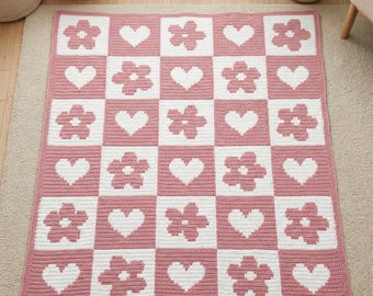 Daisy Flower gehaakte dekenpatroon Bloemen gehaakte deken overlay Mozaïek gehaakt patroon bloem damborddeken PDF