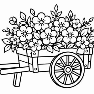 Blumen Wagon SVG, PNG: Botanischer Wagen Umriss, Bauernhaus Garten Handwerk, einfach Unkraut Cricut Aufkleber, Instant Download.