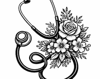 Floral Stethoscope SVG, Nurse Appreciation PNG, Medical Engraving Design, Heartfelt Gift for Healthcare Heroes, Laser Ready Art