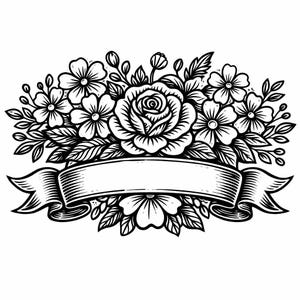 Floral Banner SVG, Rose Frame PNG, Split Flower Border for Laser Engraving, Elegant Wedding Sign Design, Beautiful Craft Accent