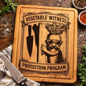Vegetable Witness Protection Program SVG, Funny Cutting Board Quote, Laser Engraving File, Sarcastic Kitchen Gift for Cooks