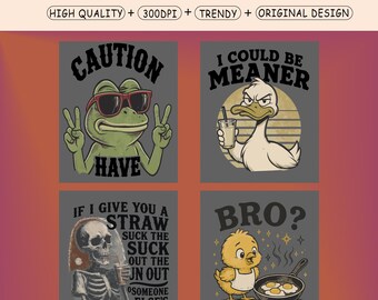 Sarcastic PNG Bundle, Snarky Funny Trending Humor Raccoon Goose Skeleton Sublimation Retro Vibes