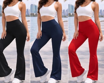 Pantalones de yoga acampanados de cintura alta para mujer / Leggings de entrenamiento elásticos y suaves / Mallas de gimnasio con corte de bota