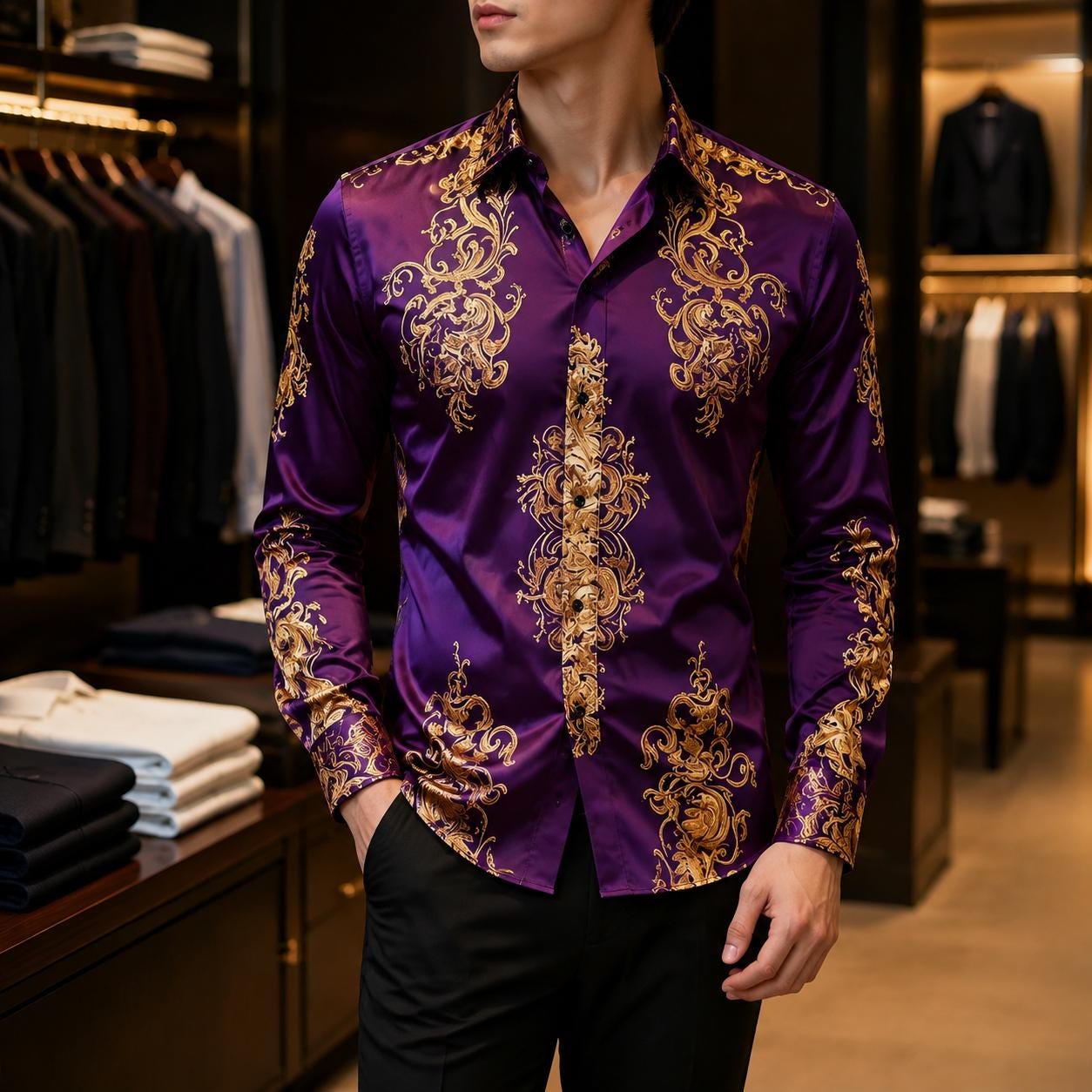 purple and gold dress shirt Womens Shirts Gold suit