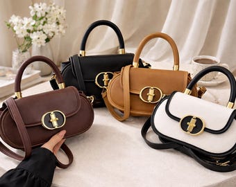 Vintage Top Handle Crossbody Bag for Women – Classic Mini Handbag with Gold Lock