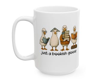 Silly Goose Book Mug, Funny Bookish Coffee Cup, Cute Goose Book Lover Gift for Readers, Teacher Book Nerd Librarian, Bookclub Reading Mug