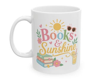 Books and Sunshine Bookish Mug, Summer Book Club, Coquette Girly Coffee Cup, Cute Reader Gift, Beach Read Book Lover, Bookish Gift for Her
