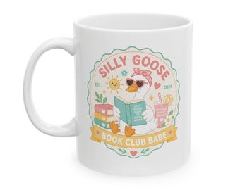 Silly Goose Book Mug, Cute Goose Coffee, Funny Book Lover, Summer Bookish Gift for Her, Coquette Duck Cup For Book Lover Gift, Reader Gift