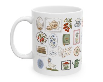 Cottagecore Goose Book Mug, Cute Bookish Coffee Cup, Coquette Book Lover Gift for Readers, Teacher Book Nerd Librarian, Bookclub Reading Mug