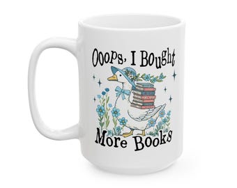 Silly Goose Book Mug, Funny Bookish Coffee Cup, Cute Goose Book Lover Gift for Readers, Teacher Book Nerd Librarian, Coquette Reading Mug