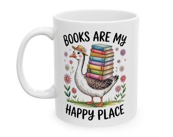Silly Goose Book Mug, Funny Bookish Coffee Cup, Cute Goose Book Lover Gift for Readers, Teacher Book Nerd Librarian, Bookclub Reading Mug
