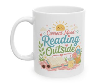 Tasse à café d'été à lire en extérieur, adorable coquette cottagecore amateur de lecture, lecture à la plage, cadeau livresque pour lectrices, club de lecture pour les mamans