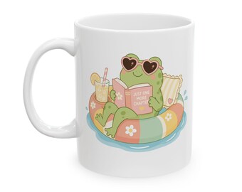 Cute Frog Reading Mug, Silly Animal Bookish Coffee Cup, Funny Book Lover Gift, Coquette Cottagecore Frog Reader Mug, Book Lover Gift for Her