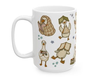 Silly Goose Book Mug Cottagecore Bookish Coffee Cup, Coquette Book Lover Gift for Readers, Teacher Book Nerd Librarian, Bookclub Reading Mug
