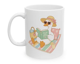 Silly Goose Book Mug, Cute Goose Coffee Cup, Summer Beach Read, Funny Duck Reading Book Lover Bookish Gift for Her, Cute Animal Reader Gift