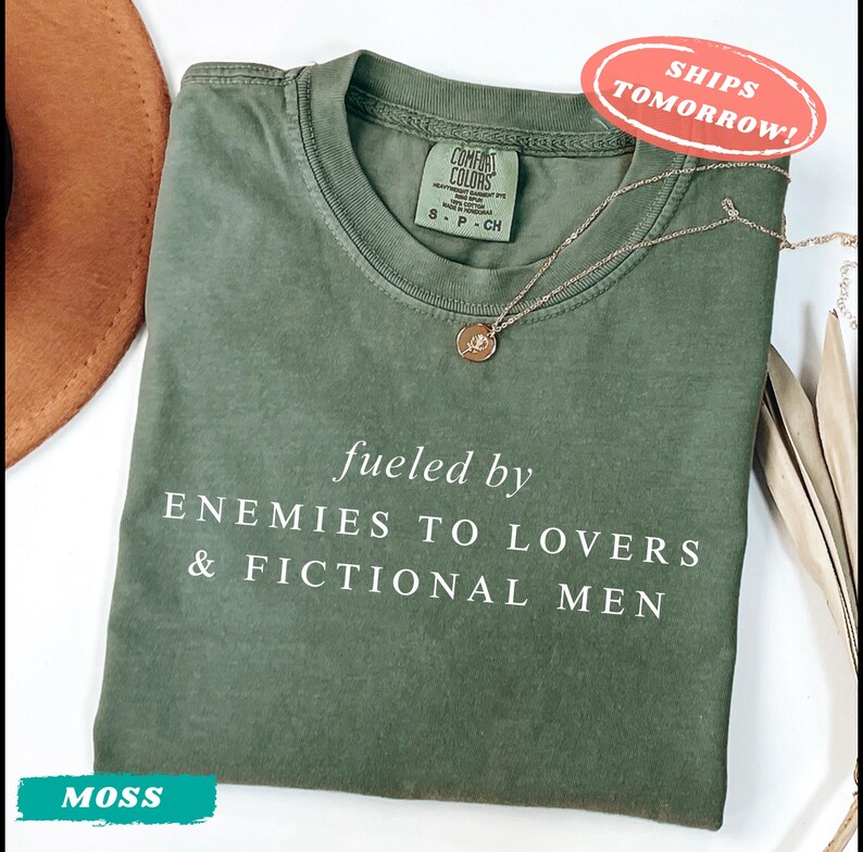 Fueled by Fictional Men & Enemies to Lovers Shirt, Dark Romance Tee, Book Lover Gift, Comfort Colors BookTok Shirt, Romance Reader Trope image 2