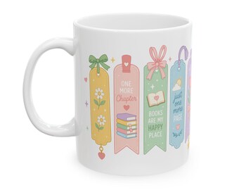 Mug signets, jolie tasse à café livresque, cadeau pour les amoureux des livres, tasse lecteur drôle, pastel girly coquette, tasse BookTok, cadeau pour elle, tasse club de lecture