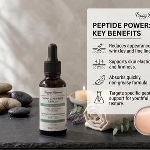Key benefits of serum include reduction in the appearance of fine lines and wrinkles. Supports skin firmness and elasticity.