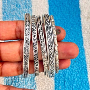 Indian Silver Bangles Set,  Bracelets, Handcrafted Oxidized Silver Stack, Detailed Floral Pattern Bangle