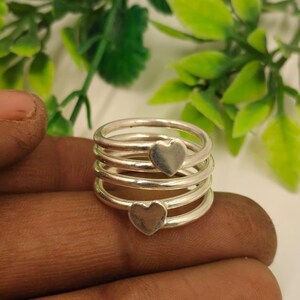 925 Sterling Silver Heart Stackable Ring Set for Women, Handmade Multi Band Love Rings, Minimalist Adjustable Silver Jewelry Gift