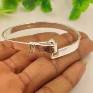 Solid 925 Sterling Silver Hook Cuff Bangle for Men & Women | Handmade Minimal Kada Bracelet | Adjustable Unisex Jewelry