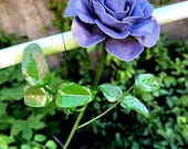 Hand-Forged Steel Rose, Glitter Accents, Purple Base, Green Stem