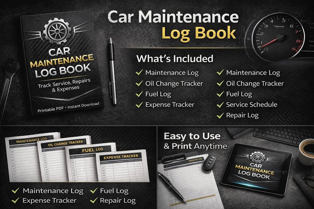 Car Maintenance Log Book, Vehicle Service Record, Expense Tracker ...