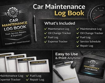 Car Maintenance Log Book, Vehicle Service Record, Expense Tracker ...