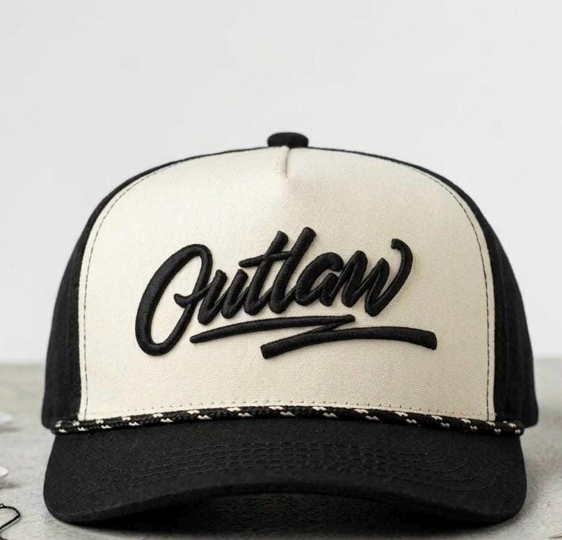 Outlaw Script Embroidery Design | 3D Puff Cap File (instant Download ...