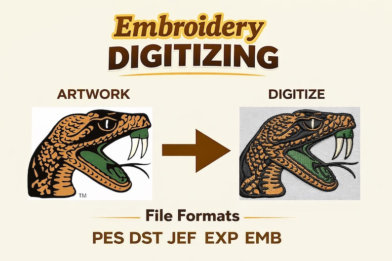 Pes Format Snake Custom Logo Embroidery Digitizing, DST PES EXP File Conversion - Etsy