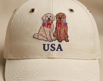 USA Dogs Embroidery Design | Patriotic Cap, Hat File (Instant Download)