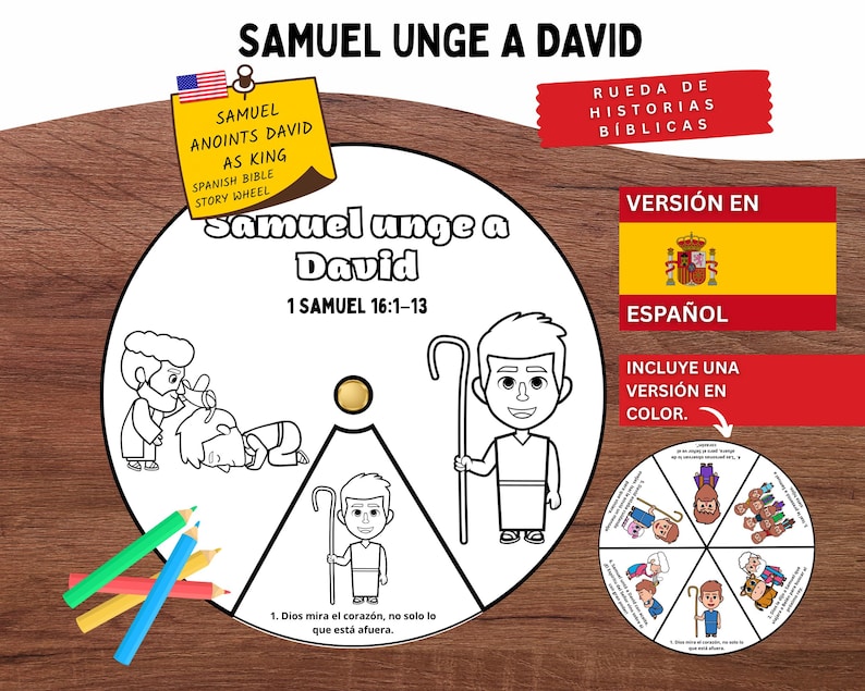 Samuel Anoints David Bible Story Wheel Spanish | 1 Samuel 16 Kids Bible ...