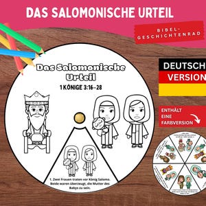 King Solomon Wisdom Bible Story Wheel German | 1 Kings 3 Kids Bible Activity Disc Printable Old Testament Lesson Sunday School Craft