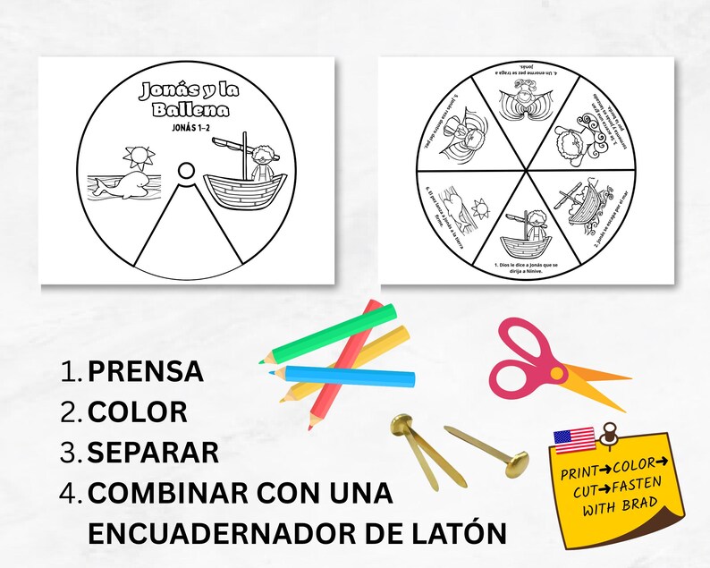 Jonah and the Whale Bible Story Wheel Spanish | Jonah 1–2 Kids Bible ...