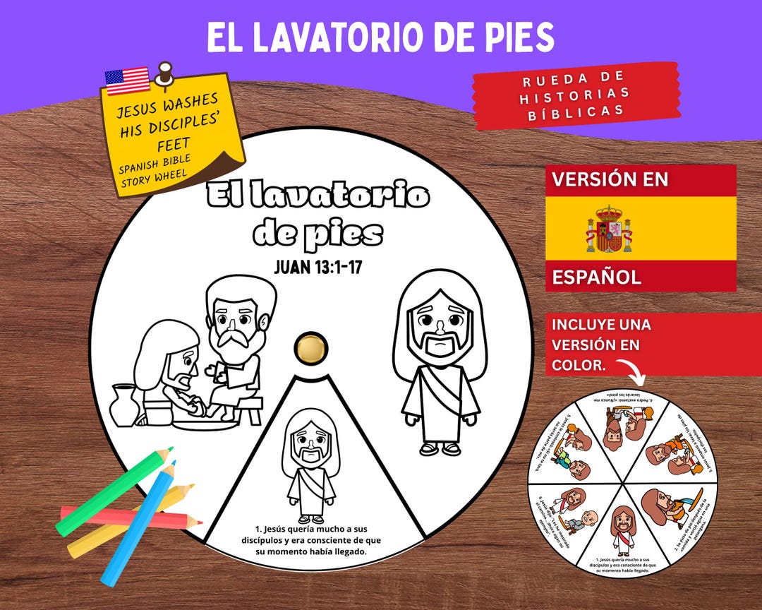 Jesus Washes Disciples Feet Bible Story Wheel Spanish | John 13 Kids ...