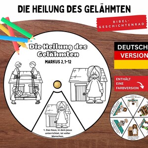 Bibelgeschichte Rad Die Heilung des Gelähmten Markus 2 | Kinder Bibel Aktivität Ausmal Rad Kindergottesdienst Unterricht Glaube Vergebung