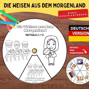Three Wise Men Bible Story Wheel German | Matthew 2 Kids Bible Activity Disc Printable Christmas Epiphany Star Jesus Birth Lesson Craft