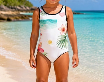 Maillot de Bain Fille Tropical Mon Zil | Maillot 1 Pièce Enfant Imprimé All Over | Bain Piscine Plage Vacances Été
