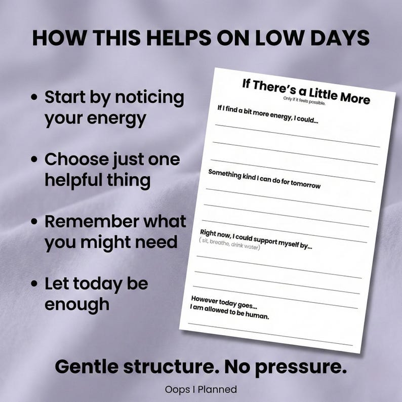 ADHD Low Energy Day Planner Printable – Gentle Minimal Daily Plan, Low ...
