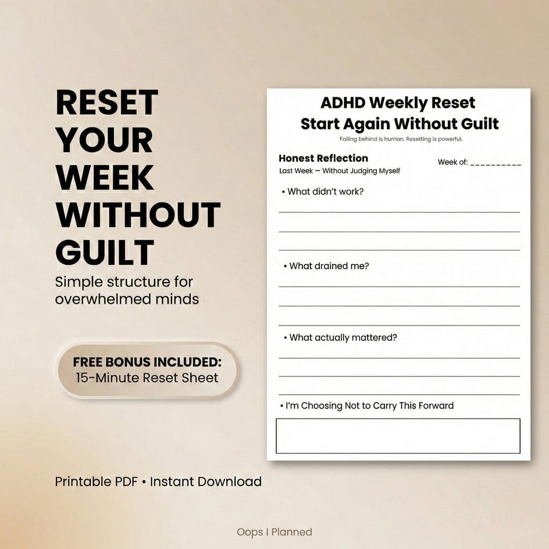 ADHD Weekly Reset Planner Printable – Gentle Digital Plan to Start ...