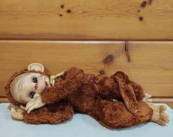 Vintage Rushton Chico Rubber Gesicht Plüsch Affe Puppe 50er Jahre 17 Zoll Schwanz Muss gereinigt werden