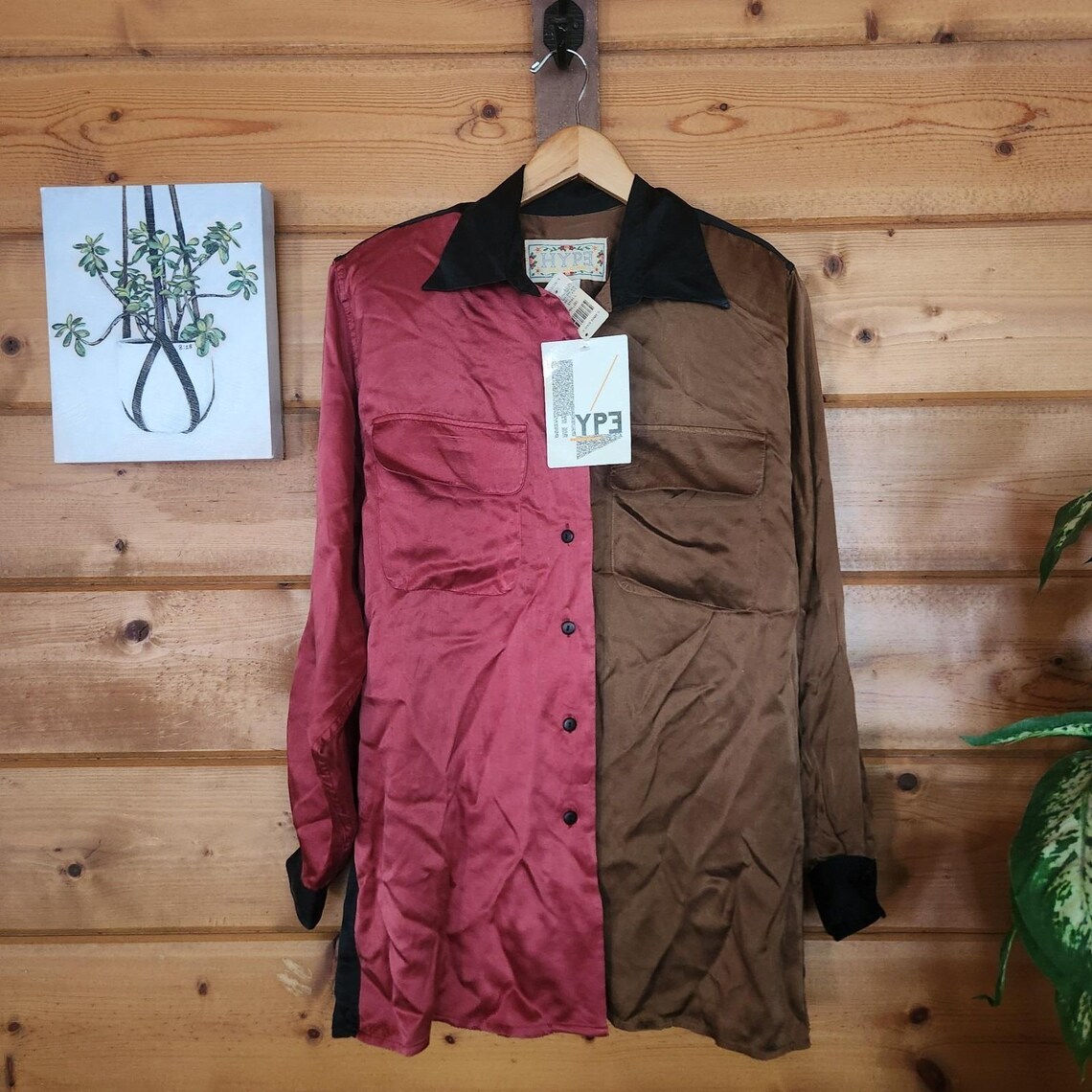 Vintage NWT HYPE Hudsons 515330 Button Down L/S 100% Silk Colorblock Shirt Sz S, photo 1 of 5